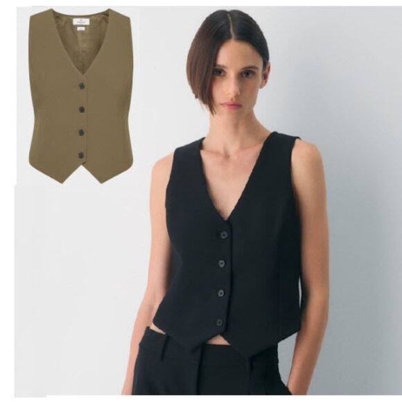Aritzia Deniro Vest Khaki Brown Buttoned Vest Size 10 NWOT - Picture 1 of 14